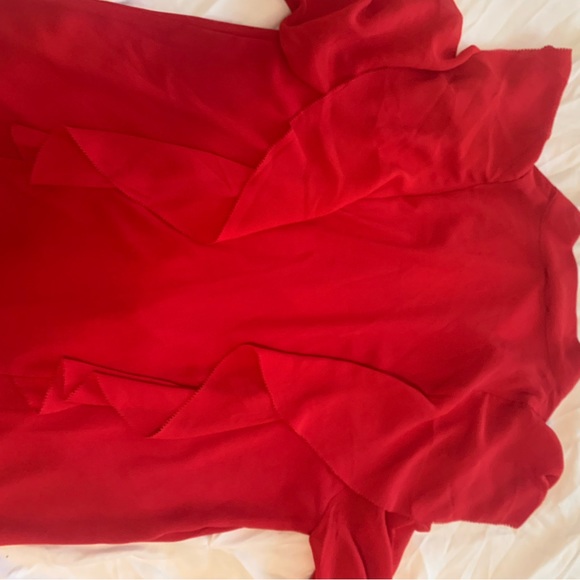 Red Ann Taylor blouse. Ribbon and button details. Size small - Picture 2 of 9